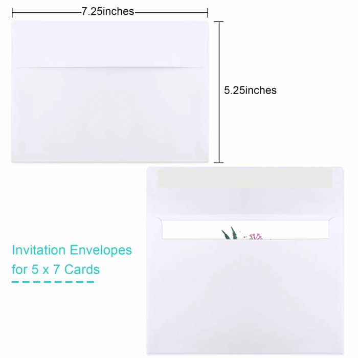 50 Packs 5X7 Envelopes, White A7 Envelopes, 5X7 Envelopes for Invitations, Printable Invitation Envelopes, Envelopes Self Seal for Weddings, Invitations, Photos, Postcards, Greeting Cards, Mailing - Image 7