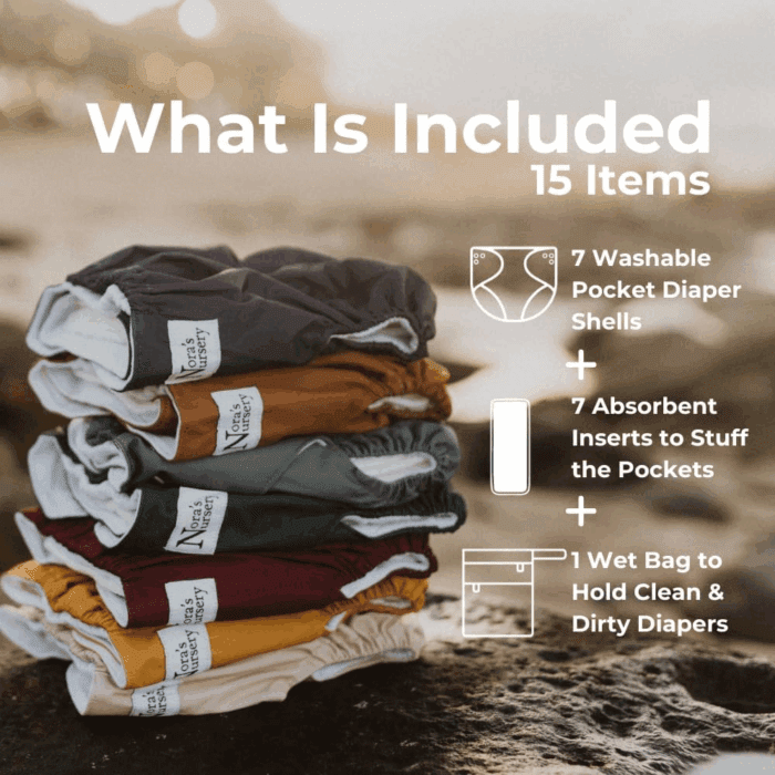 Cloth Diapers 7 Pack with 7 Inserts & 1 Wet Bag - Waterproof Cover, Washable, Reusable & One Size Adjustable Pocket Diapers for Newborns and Toddlers-Pacific Neutrals - Image 2