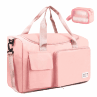 Travel Duffel Bag for Women, Foldable Weekender Overnight Bag with Shoe Compartment, Waterproof Shoulder Sports Tote Gym Bag with Toiletry Bag for Travel, Hospital Holdalls, Pink