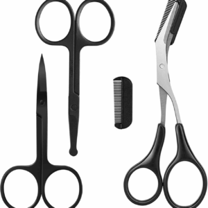 Eyebrow Scissors with Comb,  Facial Hair Small Grooming Scissors for Men Women - Eyebrow Trimmer Scissor for Eyebrows, Nose Hair, Mustache, Beard, Eyelash - 3PCS Black