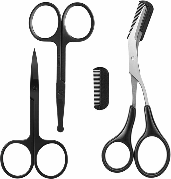 Eyebrow Scissors with Comb,  Facial Hair Small Grooming Scissors for Men Women - Eyebrow Trimmer Scissor for Eyebrows, Nose Hair, Mustache, Beard, Eyelash - 3PCS Black