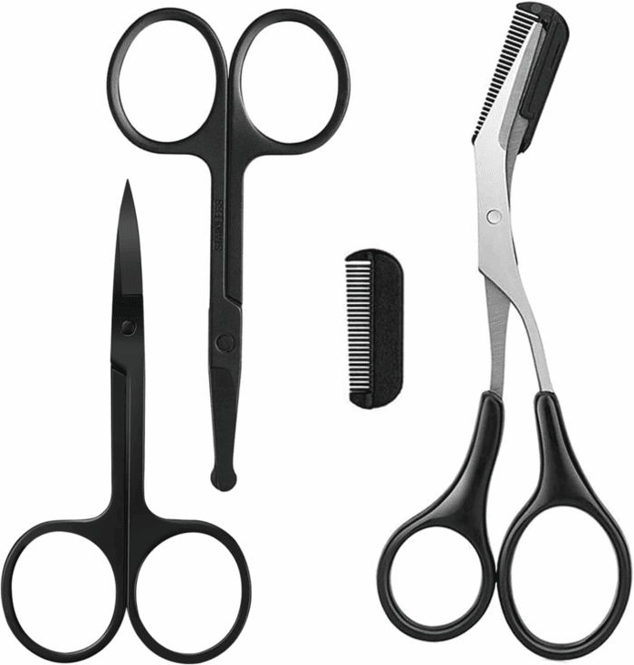 Eyebrow Scissors with Comb,  Facial Hair Small Grooming Scissors for Men Women - Eyebrow Trimmer Scissor for Eyebrows, Nose Hair, Mustache, Beard, Eyelash - 3PCS Black