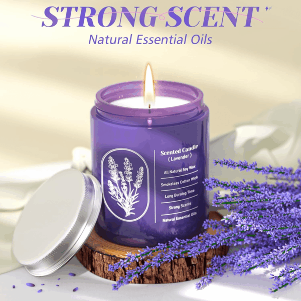 Lavender Candles for Home Scented, 7.6 Oz Purple Jar Candle, Natural Fragrance for Women, 40 Hour Long-Lasting Burn Scented Candle for Birthday - 1 Pack - Image 4