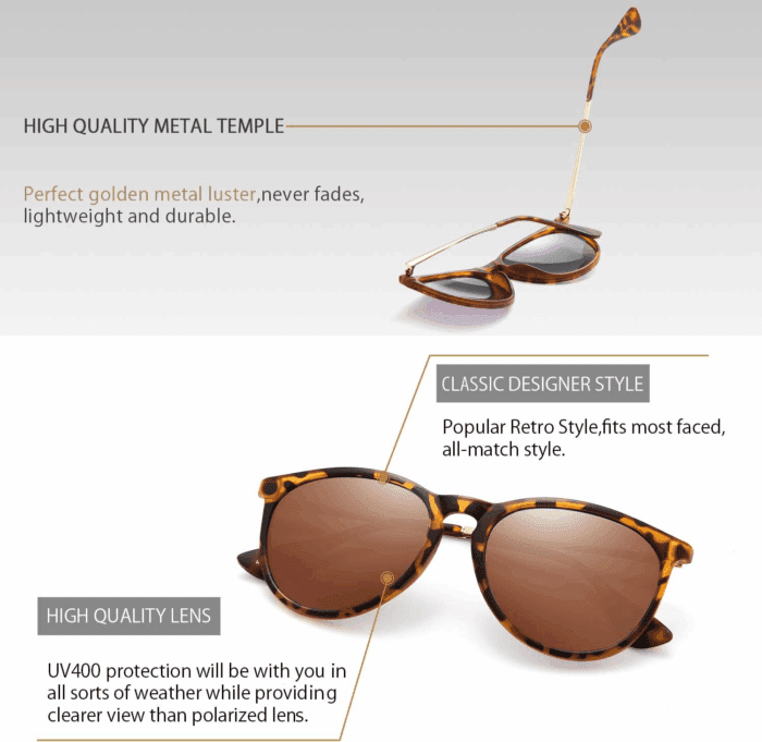 Sunglasses Womens Men Polarized UV Protection Trendy Vintage Retro round Mirrored Lens Sunglasses for Women - Image 3