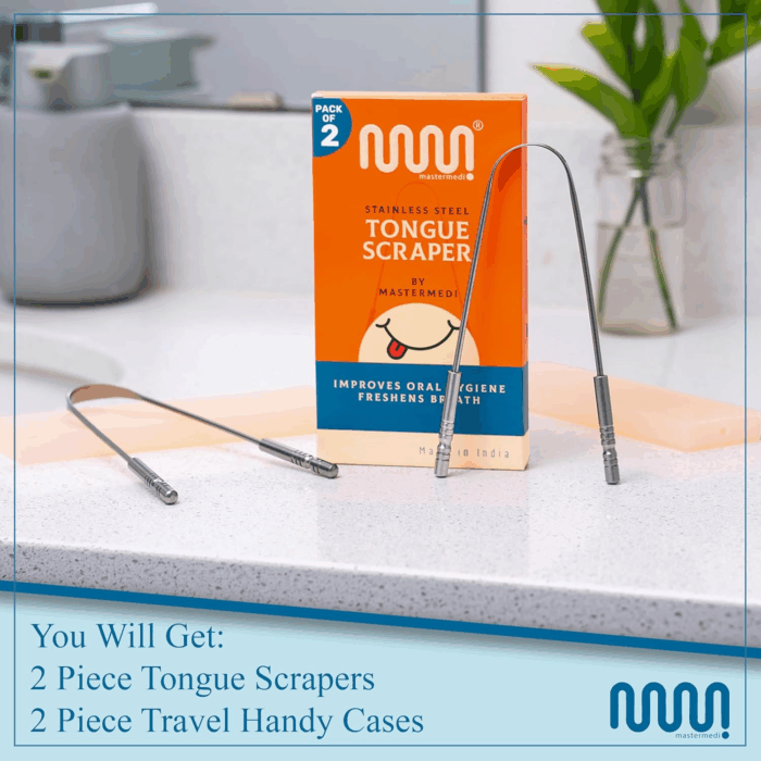 Tongue Scraper for Adults with Multicolor Travel Cases (2 Pack), 100% Stainless Steel, Reduce Bad Breath, Tongue Scrubber, Easy to Use, Tongue Cleaner for Oral Care & Hygiene - Image 4