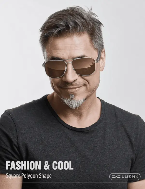 Aviator Sunglasses for Men Square Polarized Polygon Lens - UV 400 Protection with Accessories 61MM Driving Outdoor - Image 2