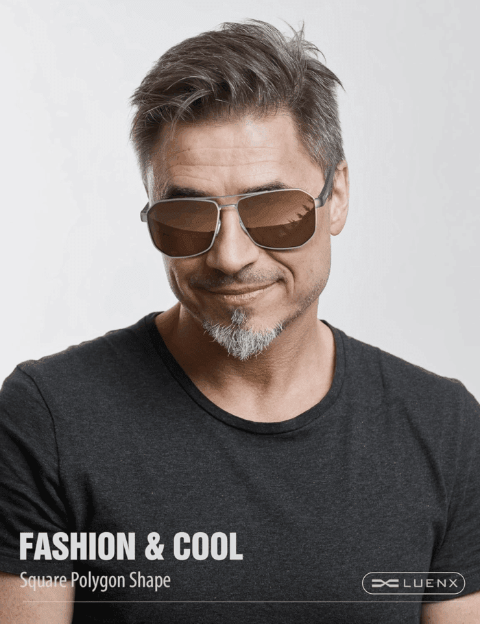 Aviator Sunglasses for Men Square Polarized Polygon Lens - UV 400 Protection with Accessories 61MM Driving Outdoor - Image 2