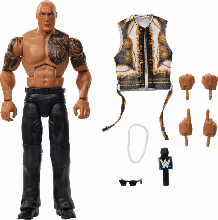 Elite Action Figure & Accessories, Series #115 6-Inch Collectible the Rock with 25 Articulation Points & Swappable Hands