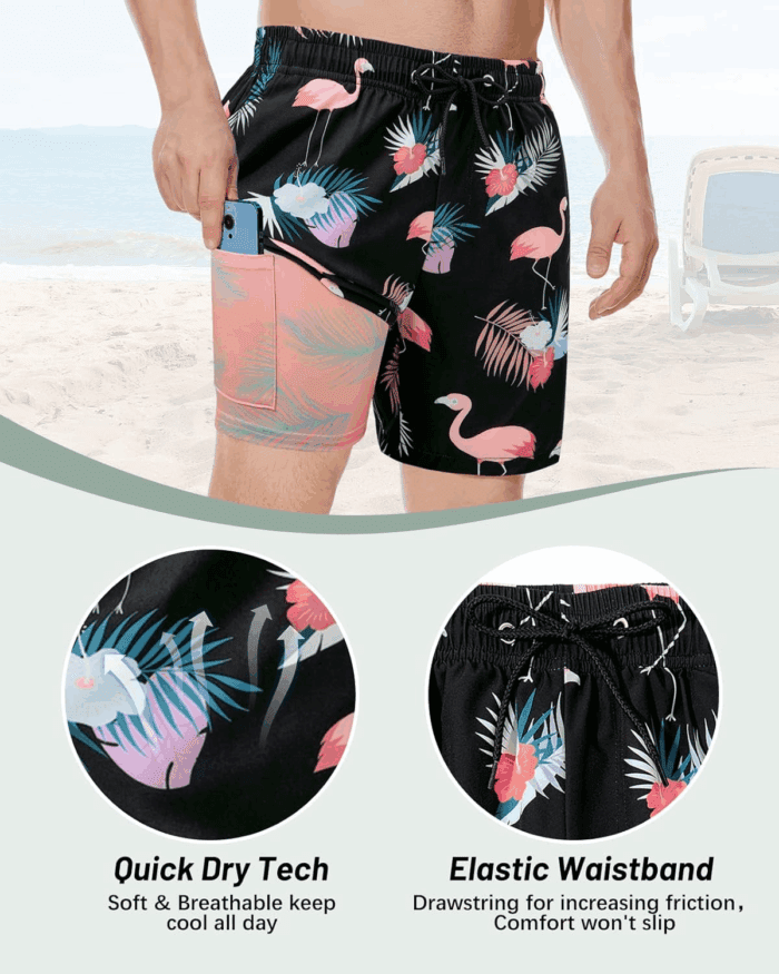 Men'S Swim Trunks Board Shorts Quick Dry Mens Swimming Trunks with Compression Liner - Image 3