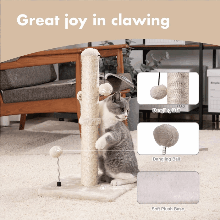 Cat Scratching Post Premium Basics Kitten Scratcher Sisal Scratch Posts with Hanging Ball 22In for Kittens or Smaller Cats (22 Inches for Kitten, Beige) - Image 2