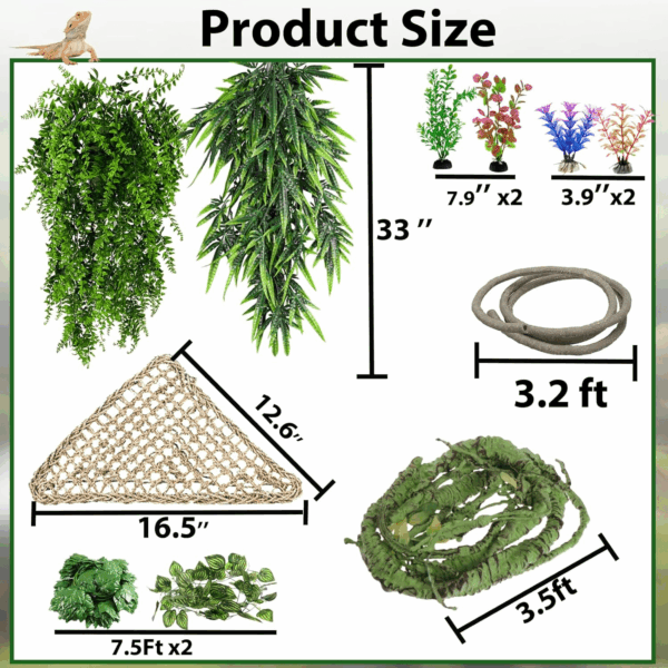 Reptile Plants for Bearded Dragon Tank Accessories, Reptile Hammock Terrarium Plant Vines Branch Plants Habitat Decoration for Lizard Leopard Gecko Snake Chameleon Ball Pythons - Image 6