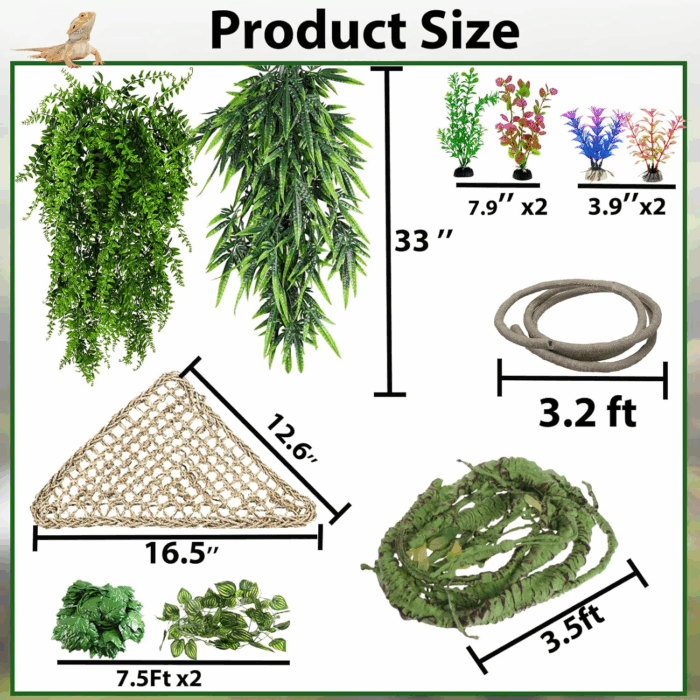 Reptile Plants for Bearded Dragon Tank Accessories, Reptile Hammock Terrarium Plant Vines Branch Plants Habitat Decoration for Lizard Leopard Gecko Snake Chameleon Ball Pythons - Image 6