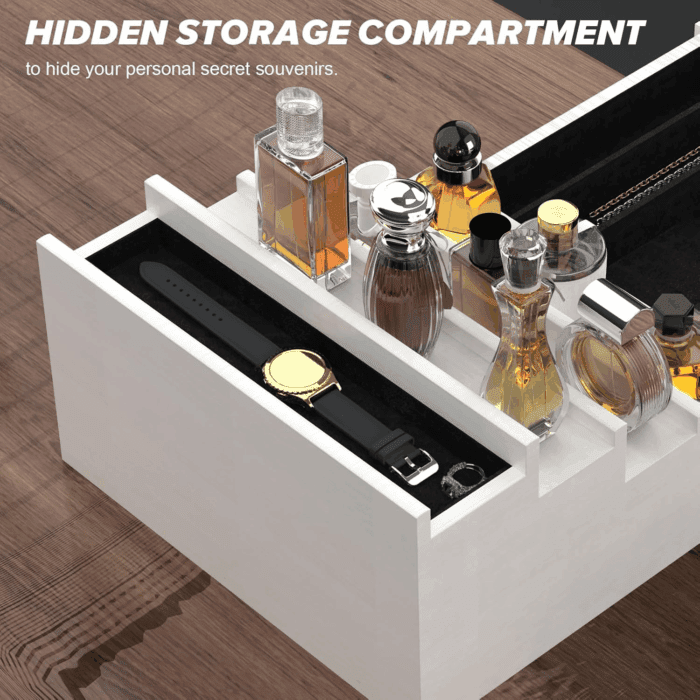 Cologne Organizer for Men, 4 Tier White Wood Perfume Organizer with Felt Lining Drawer and Hidden Compartment, Perfume Display Holder, a Gift for Men - Image 2