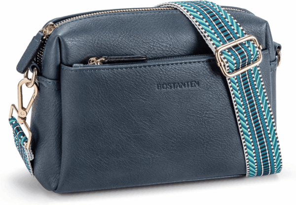 Small Crossbody Purse for Women Triple Zip Cell Phone Leather Handbag with Colored Shoulder Strap