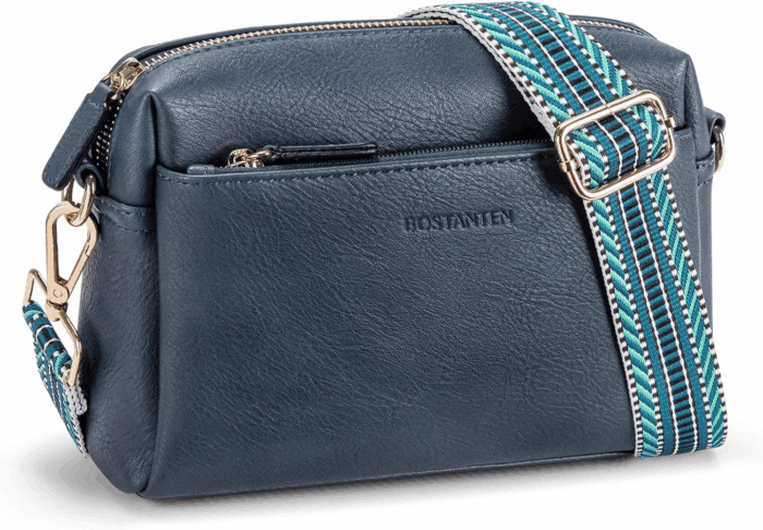 Small Crossbody Purse for Women Triple Zip Cell Phone Leather Handbag with Colored Shoulder Strap