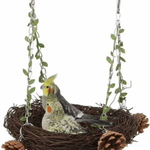 Natural Rattan Nest Small Medium Large Bird Swing for Parrot Parakeet Cockatiel Conure Cockatoo Macaw Amazon African Grey Lovebird Finch Canary Budgie Cage Perch Toy (Small)