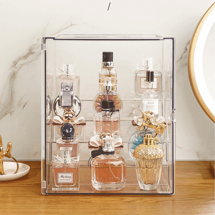 Clear Acrylic Display Case, 5 Tier Perfume Stand Makeup Organizer Storage Stand Riser Luxury Display Box Storage with Door Dustproof for Mini Figure, Collectible, Toys, Cosmetics - Image 5