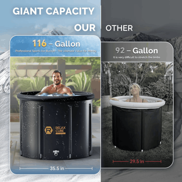 Ice Bath Tub for Athletes, 116 Gal XL Cold Plunge Tub for Recovery and Cold Water Therapy, Portable Multiple Layered Ice Pod Barrel for Outdoor, Inflatable Icebath Tub at Home, Pure Black - Image 2