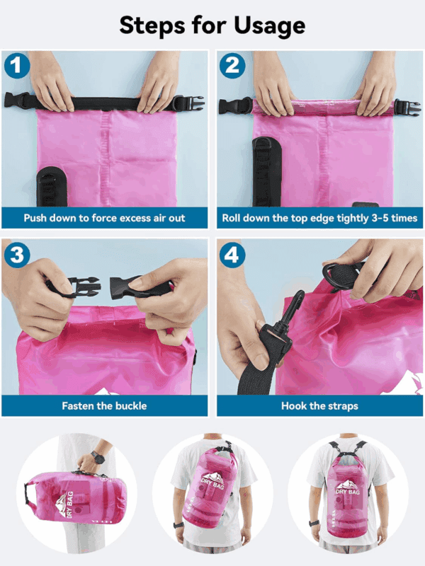 Dry Bag Waterproof for Women Men, 5L/10L/20L/30L/40L Roll Top Lightweight Dry Storage Bag Backpack with Phone Case for Travel, Swimming, Boating, Kayaking, Camping & Beach, 11 Transparent Colors - Image 5