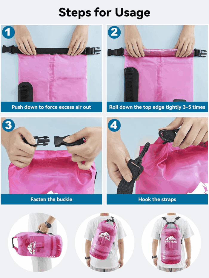 Dry Bag Waterproof for Women Men, 5L/10L/20L/30L/40L Roll Top Lightweight Dry Storage Bag Backpack with Phone Case for Travel, Swimming, Boating, Kayaking, Camping & Beach, 11 Transparent Colors - Image 5