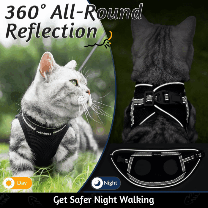 Cat Harness and Leash Set for Walking Escape Proof, Adjustable Soft Kittens Vest with Reflective Strip for Cats, Comfortable Outdoor Vest, Black, S - Image 7