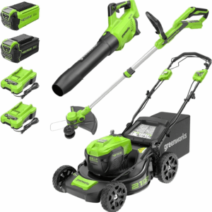 40V 21" Self-Propelled Lawn Mower,Axial Leaf Blower(500 CFM / 120 MPH),13" String Trimmer with 2 Batteries(5Ah+2Ah) & Chargers