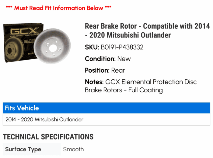 Rear Brake Rotor - Compatible with 2014 - 2020 Mitsubishi Outlander 2015 2016 2017 2018 2019 - Image 2
