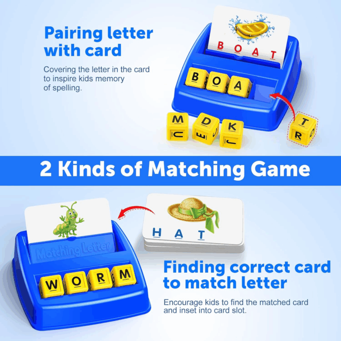 Learning Games for Kids Ages 3-8, Matching Letter Game for Kids Toys Ages 3-8 Educational Toys for 3-8 Year Olds Boys Girls Birthday Party Gifts for 3-8 Year Olds Boys Girls Blue - Image 2