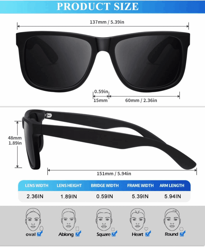 Sunglasses Men Polarized Sun Glasses for Mens Womens Classic Matte Black Frame UV Protection 3Pack - Image 5