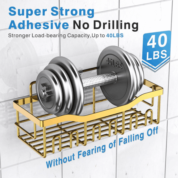 5-Pack Rustproof Stainless Steel Shower Caddy – No Drill Adhesive Bathroom Organizer with Large Capacity, Spacious Shower Shelves for inside Shower, Kitchen & Home Decor Storage - Image 4