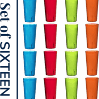 Cafe Plastic Reusable Tumblers (Set of 16) 20-Ounce Water Cups Assorted Colors | Restaurant Style Drinking Glasses Value Set, Stackable, Bpa-Free, Made in the USA | Top-Rack Dishwasher Safe - Image 8
