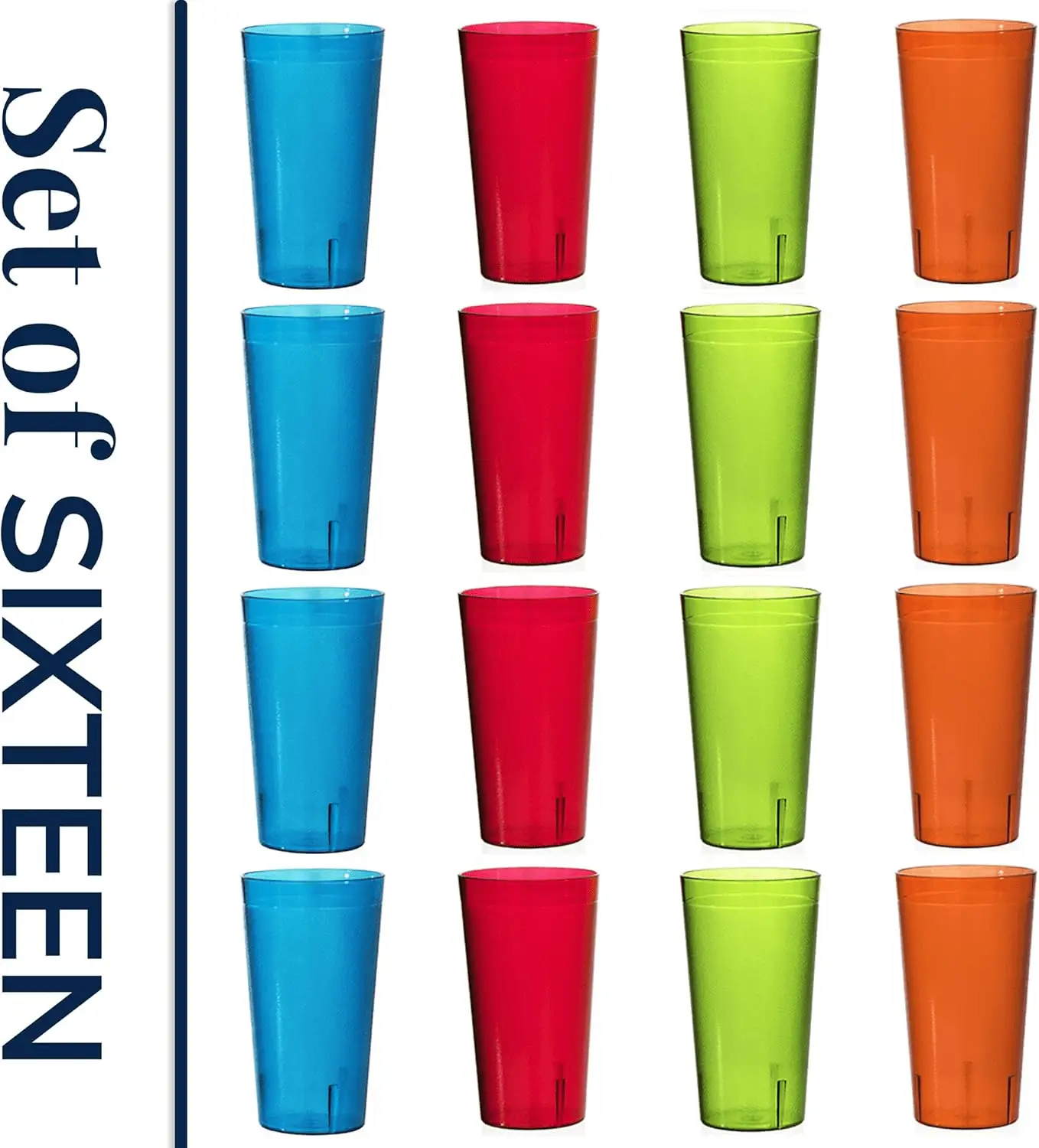 Cafe Plastic Reusable Tumblers (Set of 16) 20-Ounce Water Cups Assorted Colors | Restaurant Style Drinking Glasses Value Set, Stackable, Bpa-Free, Made in the USA | Top-Rack Dishwasher Safe - Image 8