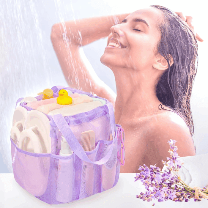 Mesh Shower Caddy Portable with Drawstring, Dorm Room Essentials for College Students Girl & Boy, Larger Shower Bag for Camping,Swimming,Gym,Travel,Bathroom - Purple - Image 9