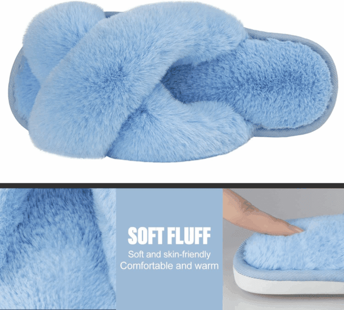 Women'S Fuzzy Slippers House Slippers Cross Band Slippers Indoor Outdoor Soft Open Toe Slippers - Image 3