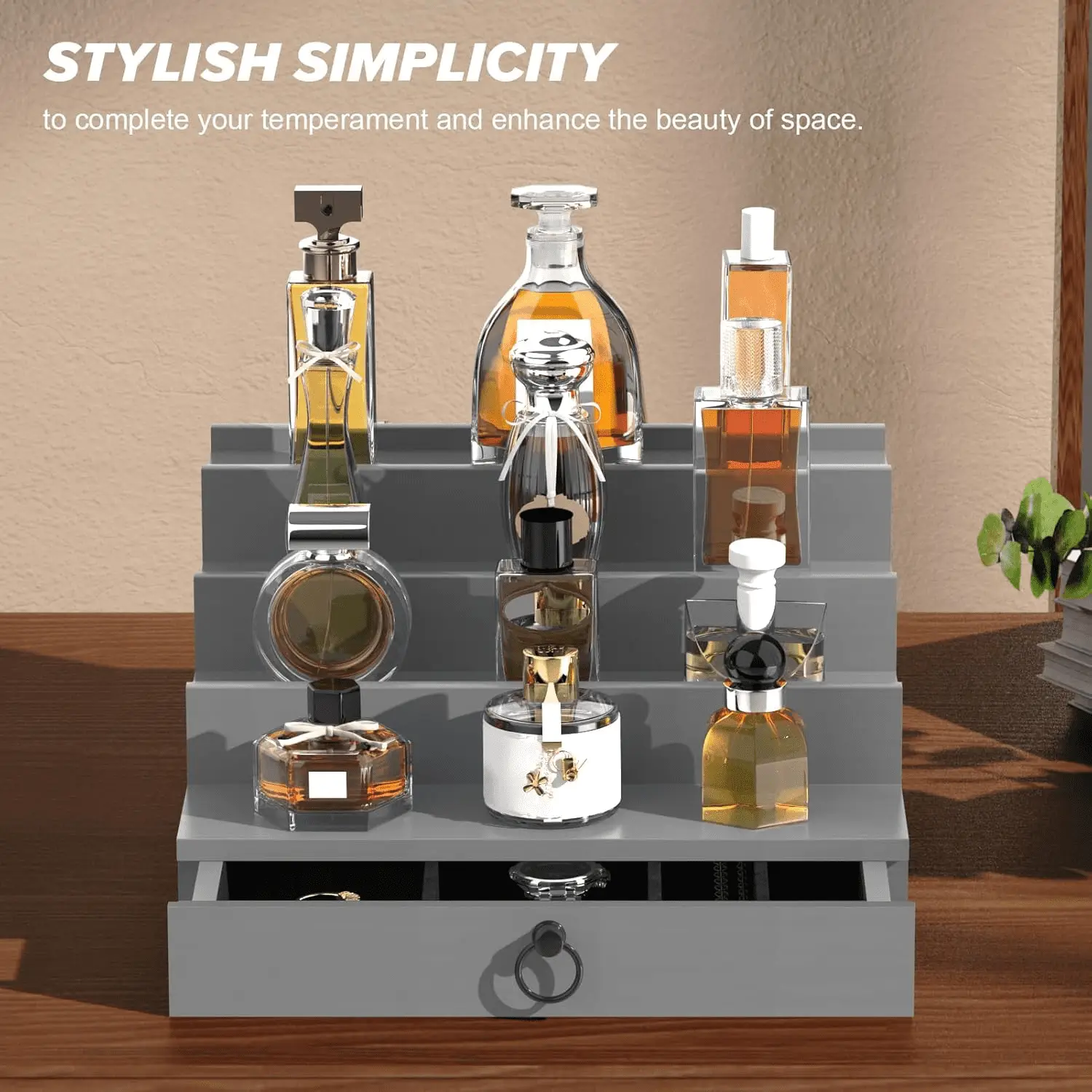 Cologne Organizer for Men, 4 Tier Wood Perfume Organizer with Felt Lining Drawer and Hidden Compartment, Perfume Display Holder, a Gift for Men - Image 8