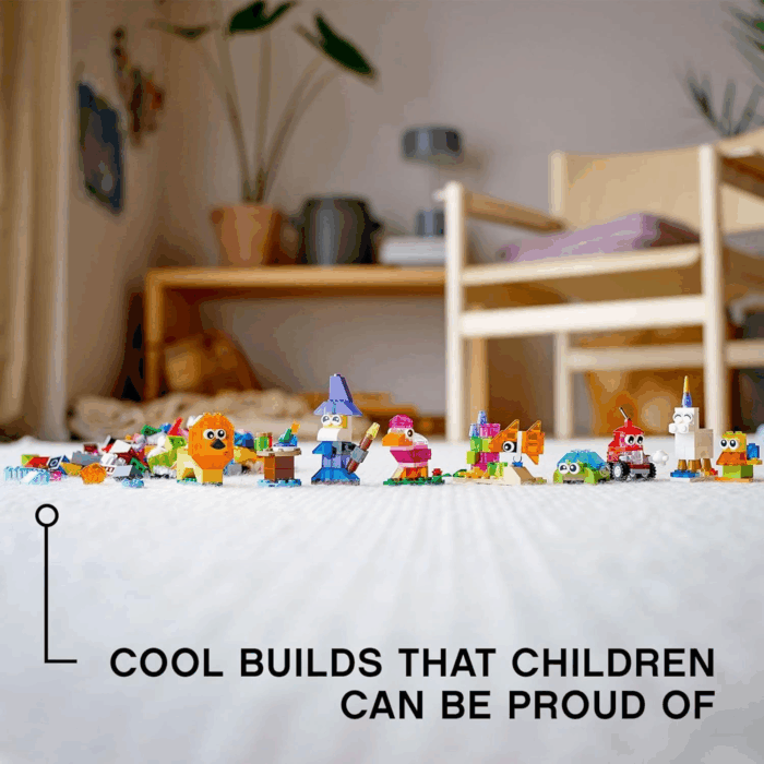 Classic Creative Transparent Bricks Building Set 11013 for Girls and Boys, STEM Toy and Preschool Hands-On Learning Toy, Includes Wizard, Unicorn, Lion, Bird, and Turtle - Image 5