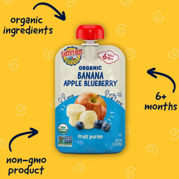 Organic Stage 2 Baby Food, Banana Apple Blueberry Fruit Puree, 3.5 Oz Pouch - Image 2