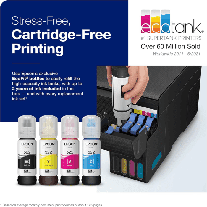 Ecotank ET-2800 Wireless Color All-In-One Cartridge-Free Supertank Printer with Scan and Copy Â€“ the Ideal Basic Home Printer - Black, Medium - Image 2
