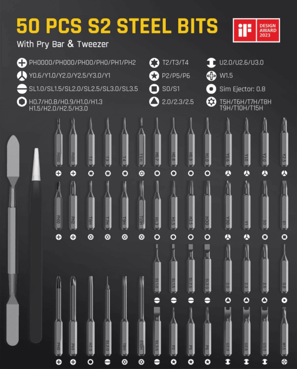 E1 Max 3.7V Electric Screwdriver, Mini Precision Screwdriver Set, 50 Magnetic Bits, Magnetic Storage, 5/32‘’Hex, Repair Tool Kit for Electronics Phone Camera Laptop Watch (Grey) - Image 3