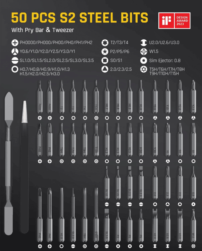 E1 Max 3.7V Electric Screwdriver, Mini Precision Screwdriver Set, 50 Magnetic Bits, Magnetic Storage, 5/32‘’Hex, Repair Tool Kit for Electronics Phone Camera Laptop Watch (Grey) - Image 3