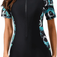 Women'S Boyleg One Piece Rash Guard with Built in Bra UPF50+ Zip Long Sleeve Full Body Modest Swimsuit