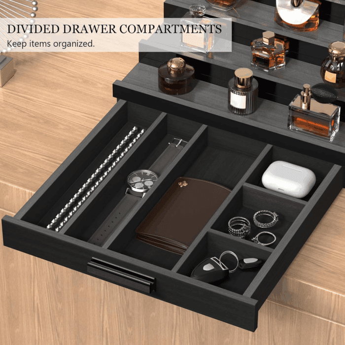 Zalida Wooden Cologne Organizer for Men 5 Tier of Perfume Display Holder of Drawer & 2 Hidden Compartments Larger Storage Space Mens Perfume Organizer Shelf Stand,Gift for Man (5T-Black) - Image 3