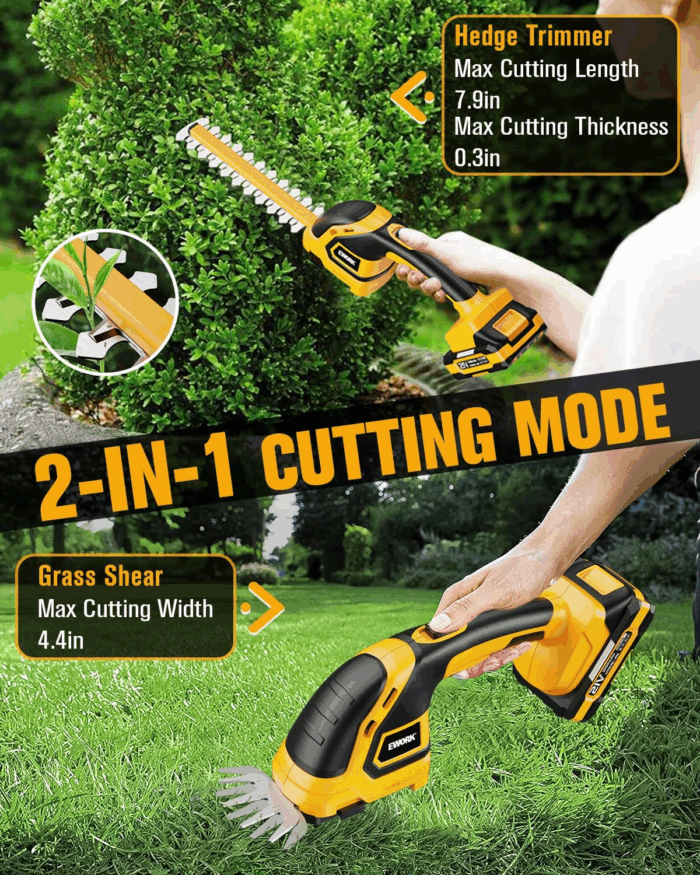 Cordless Leaf Blower and Hedge Trimmer Combo with 2 X 3.0Ah Batteries, Fast Charger, Electric Leaf Blowers for Lawn Care, 2-In-1 Electric Shrub/Bush Trimmer & Grass Shears - Image 5