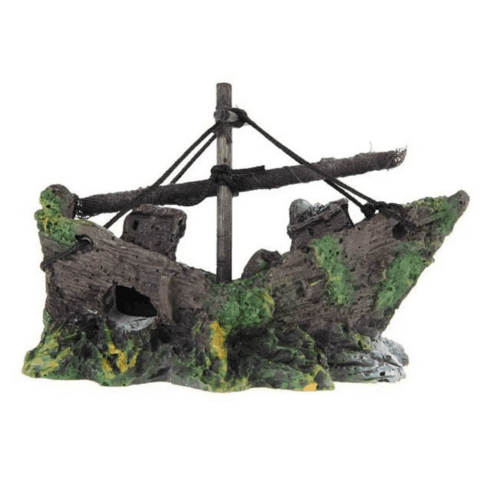 Fish Tank Decoration - Aquarium Accessories,Shipwreck Decor,Resin Material Sunken Ship Decorations for Fish Favors, Multi,4.9"X2.5"X3.7" - Image 2