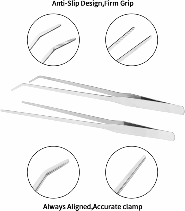 2PCS Long Aquarium Tweezers - 10.6" Straight and Curved Tweezers, Stainless Steel Reptile Feeding Tongs, Terrarium Aquascape Tools Feeder for Lizards, Bearded Dragon Snake Tank Accessories - Image 3