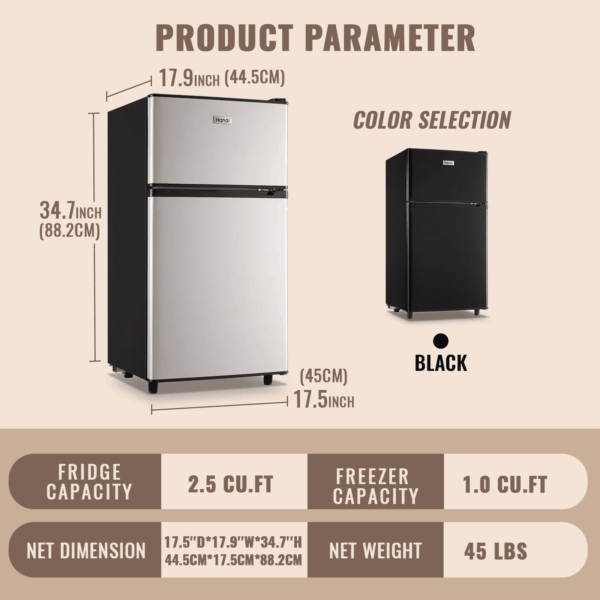 3.5 Cu.Ft Fridge with Freezer 2 Door Compact Refrigerator Adjustable Thermostat Silver New - Image 9