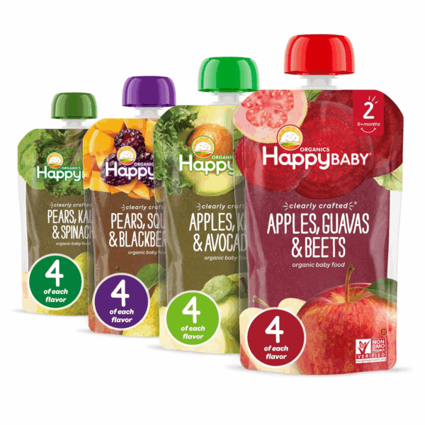 Organics Stage 2 Baby Food Pouches, Gluten Free, Vegan & Healthy Snack, Clearly Crafted Fruit & Veggie Puree, Fruit & Veggie Variety Pack, 4 Ounces (Pack of 16), Amazon Exclusive