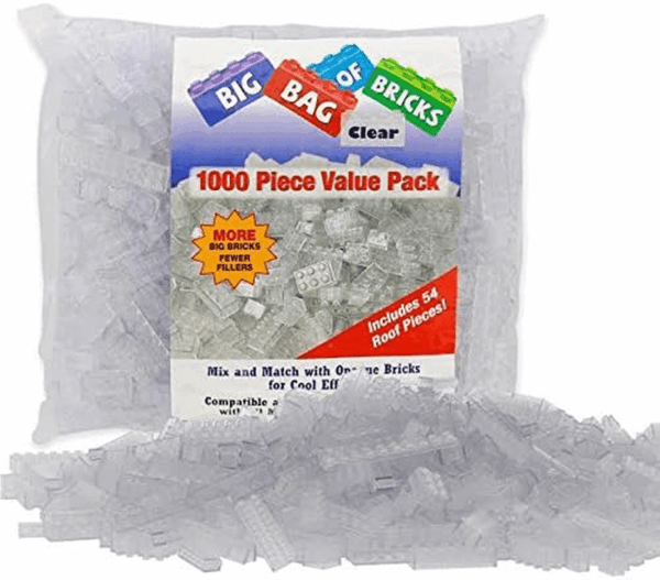 Building Block Bricks - 1000 Pc Bulk Set of Unique Clear Color with 54 Roof Pieces - Great for Activity Tables, Creativity & School Projects - Image 8