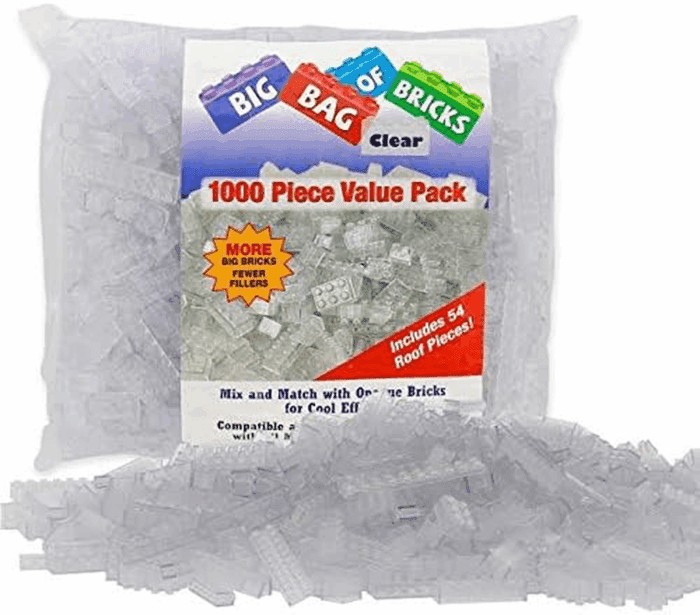 Building Block Bricks - 1000 Pc Bulk Set of Unique Clear Color with 54 Roof Pieces - Great for Activity Tables, Creativity & School Projects - Image 8