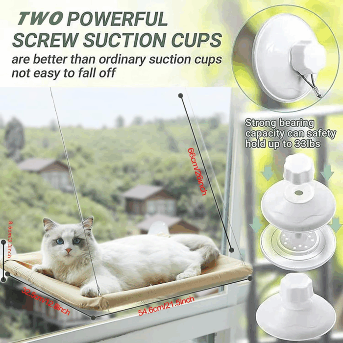 Cat Window Perch Hammock Seat - Large Cat Hammocks Bed for Indoor Cats Resting Seat Safety, Heavy Duty Suction Cups Breathable Washable Mesh Durable Frame - Image 6